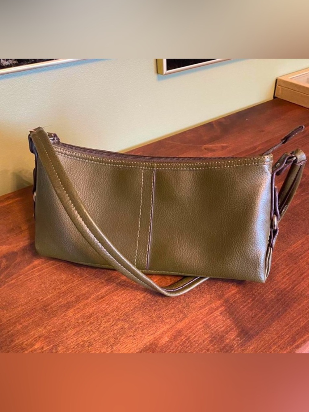 Olive Green Leather Shoulder Bag